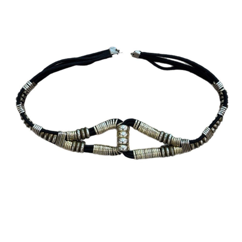 Vintage Belt Cord & Silver Metal Beaded 29.5" Boho Chic Western Goth Accessory
